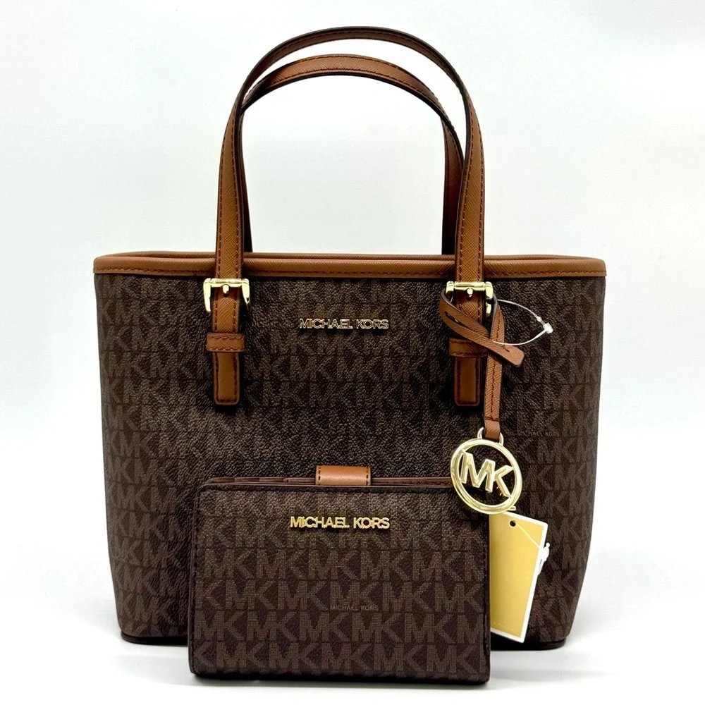 Michael Kors Jet Set Travel XS Logo Top-Zip Tote Bag & Matching Bifold Wallet